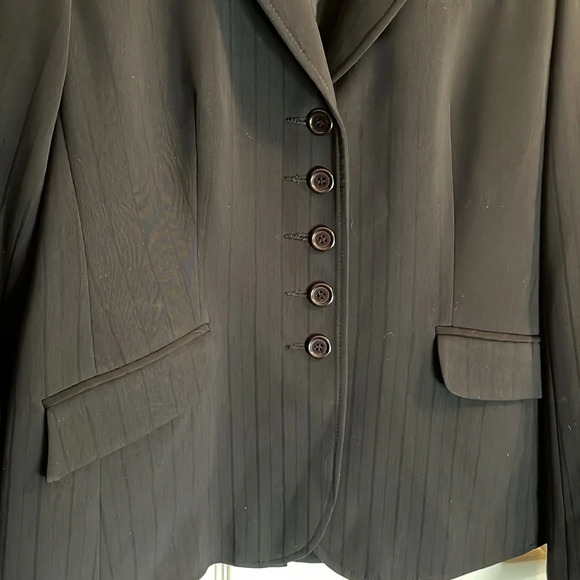 LOUBEN 🇨🇦 vintage long Blazer women’s 12 TALL black on black delicate stripes - Picture 3 of 9